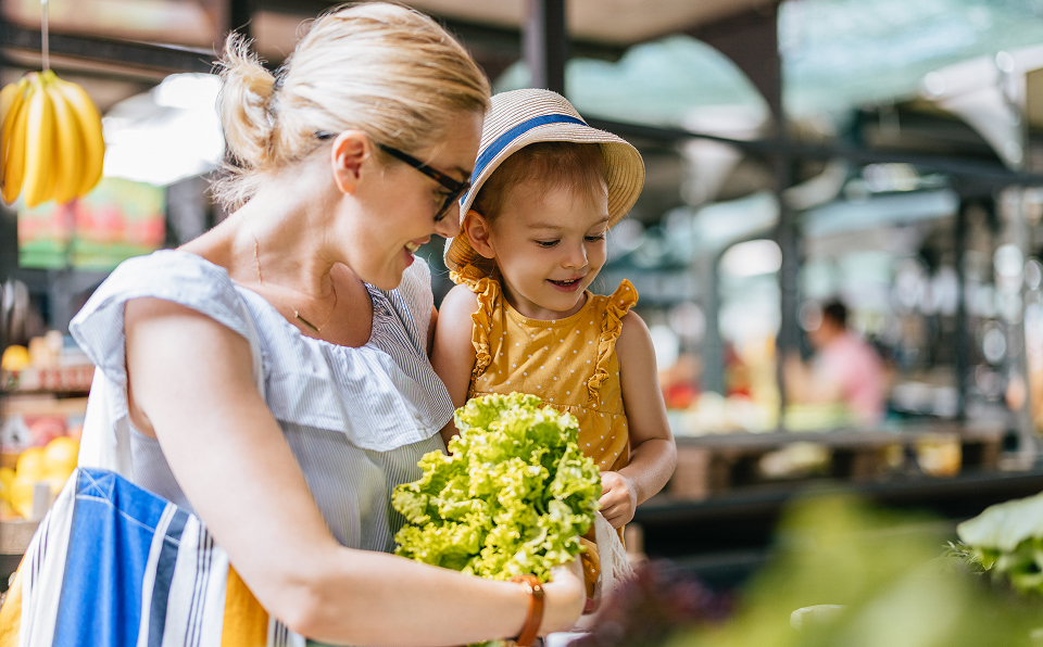 Mother and Child at Farmers Market